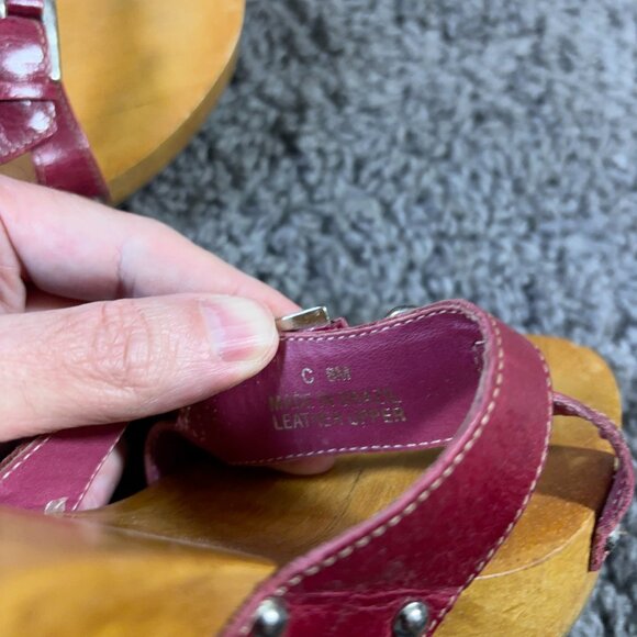 MIA Heels Women Sz 8 Wine Leather Wooden Block Heel Platform Shoe Made in Brazil - Picture 9 of 10